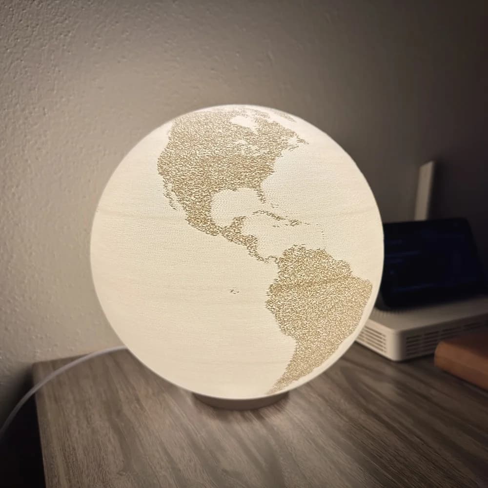 Litofanía esférica de la Tierra - Mesa - 220mm - Sin soportes - E27 — Imagen 1